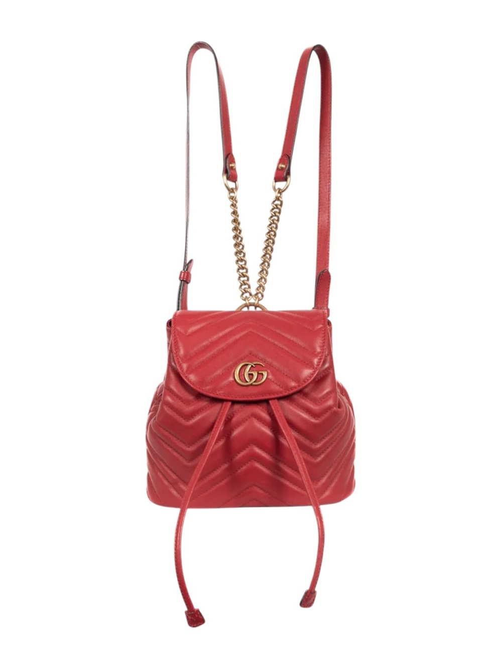 Gucci‎ GG Marmont Matelassé Leather Mini Backpack Red Drawstring Made in Italy